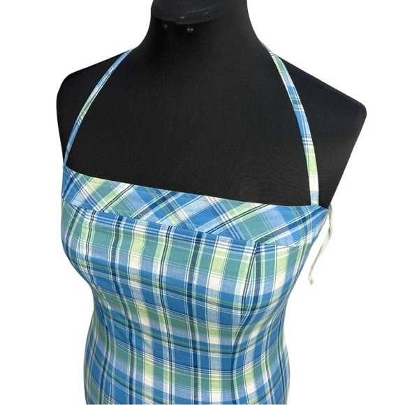 VTG 90's/Y2k Blue Green White Plaid A. BYER California Halter Dress VTG Sz  13 - Picture 10 of 12